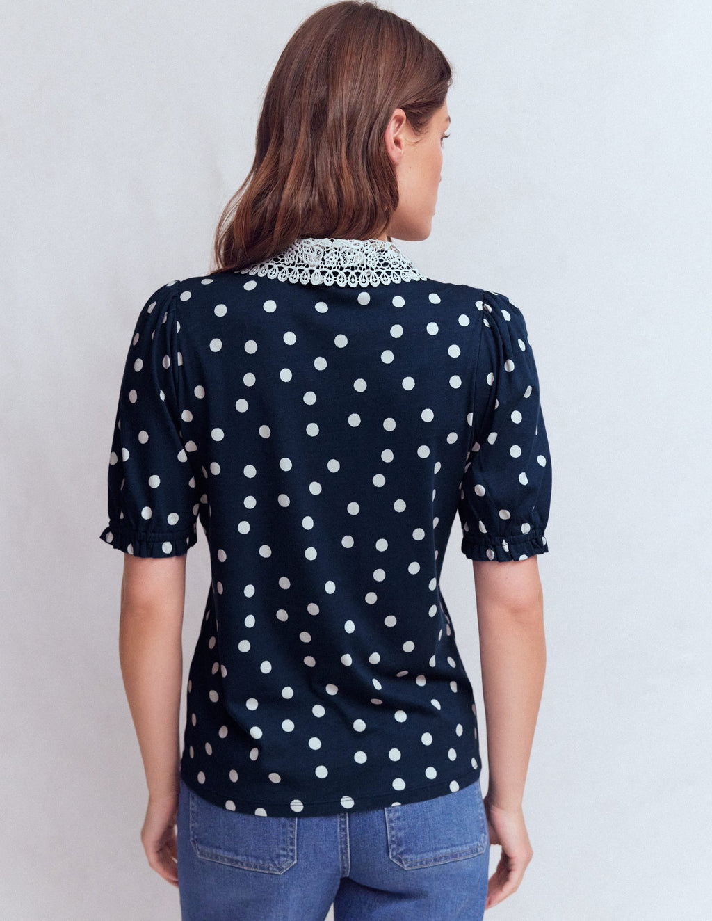 Nessa Broderie Collar Blouse-Painted Dot Spaced