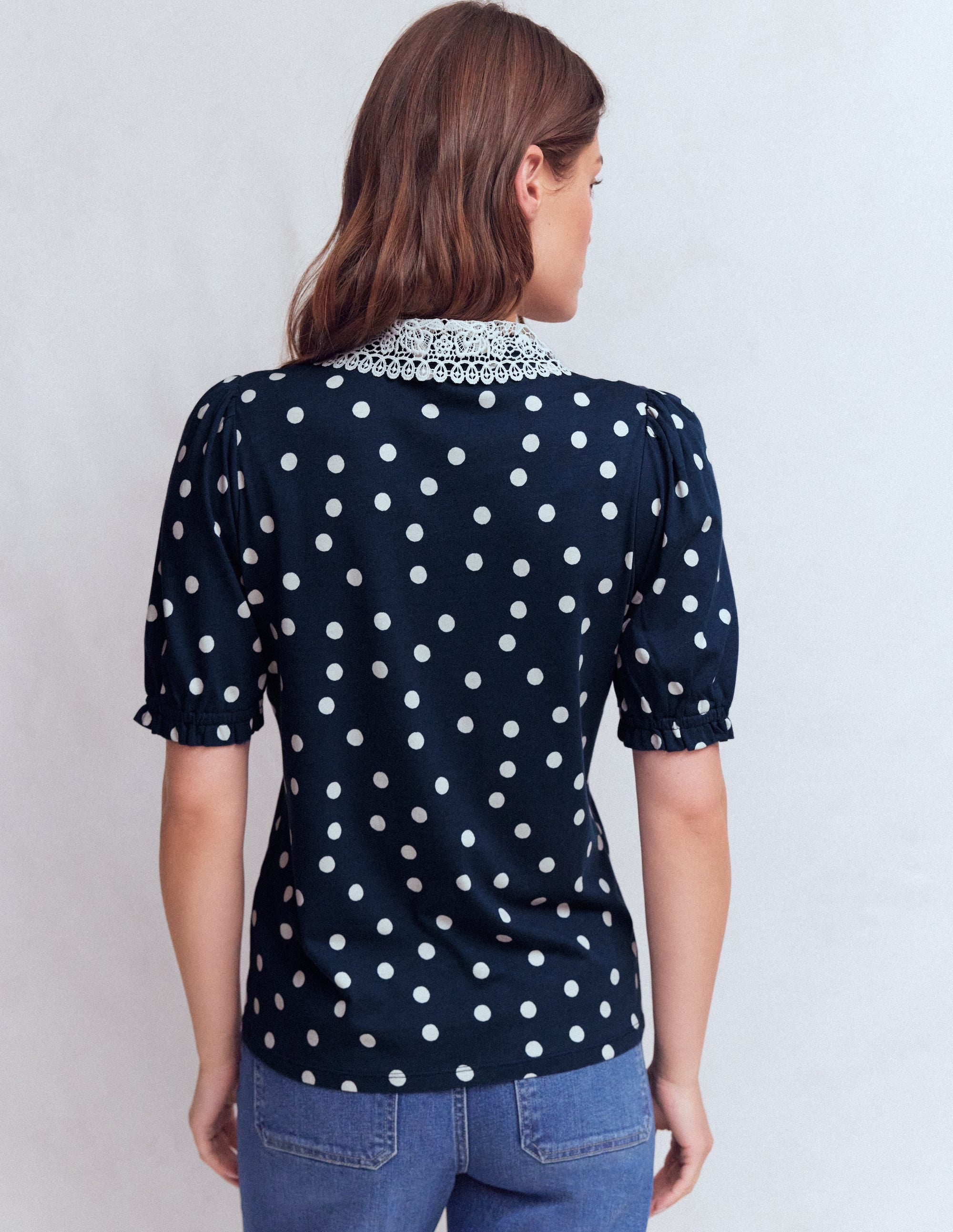 Nessa Broderie Collar Blouse-Painted Dot Spaced