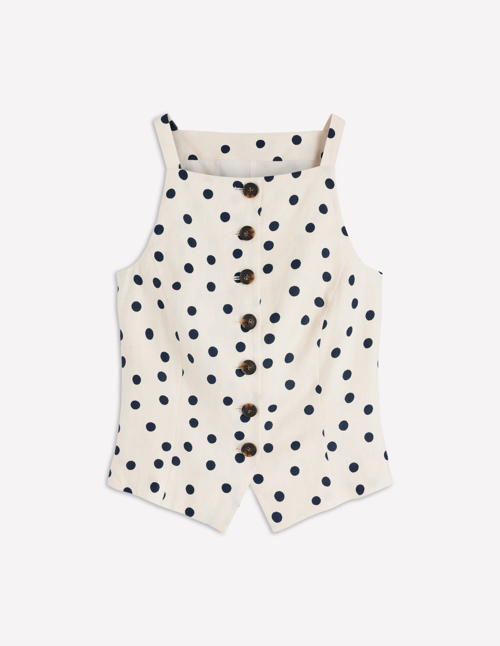 Square Neck Linen Waistcoat-Ivory, Painted Dot Spaced