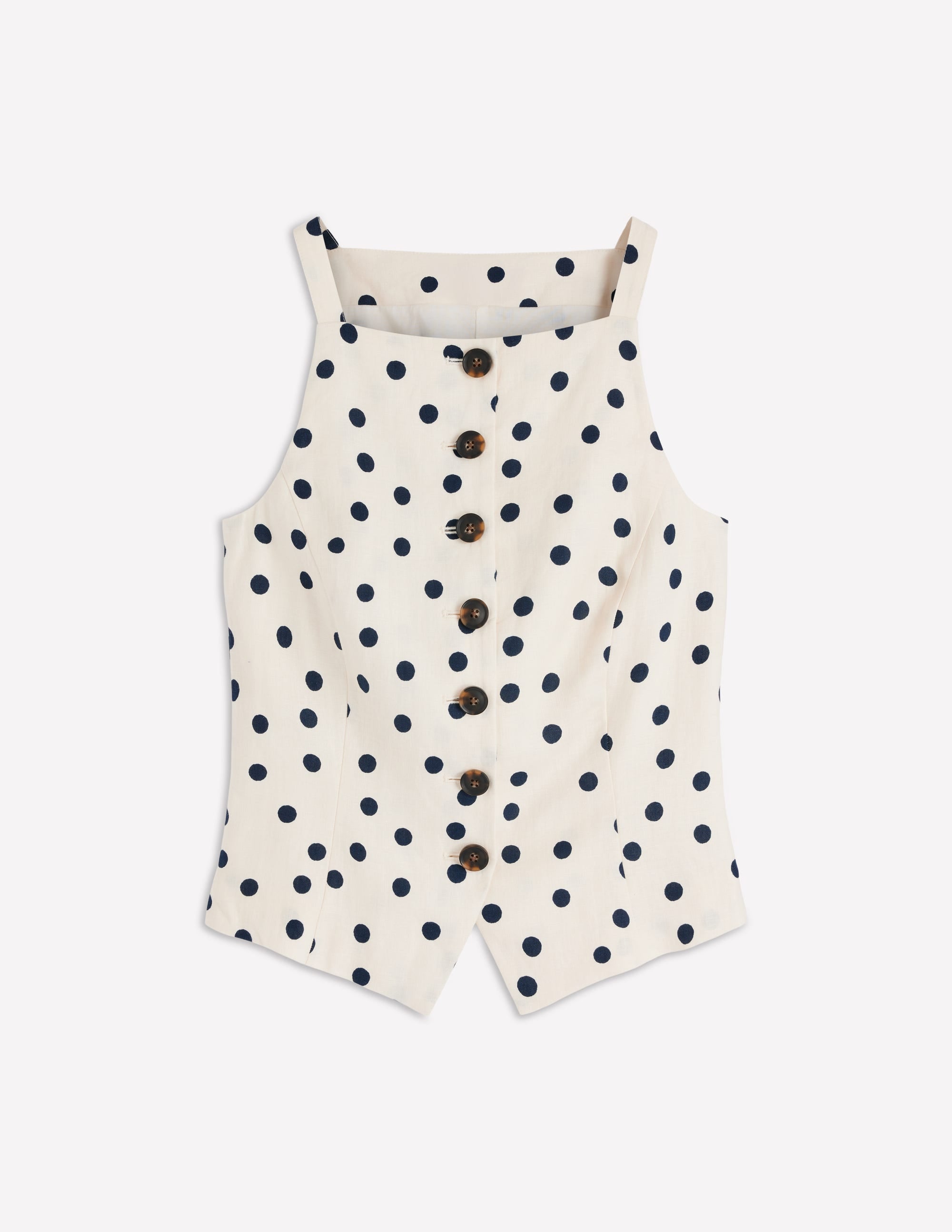 Square Neck Linen Waistcoat-Ivory, Painted Dot Spaced