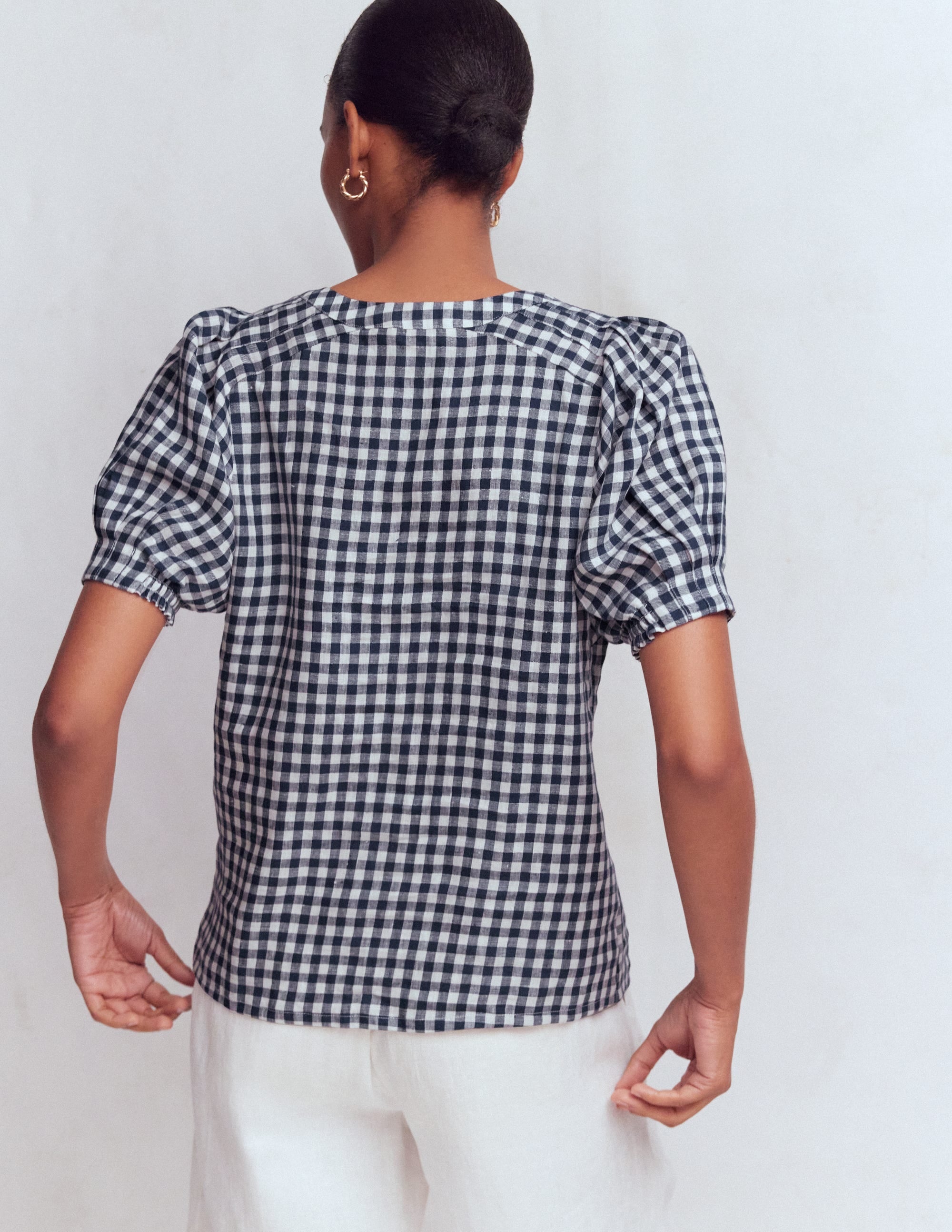Rae Linen Top-Small Navy Gingham
