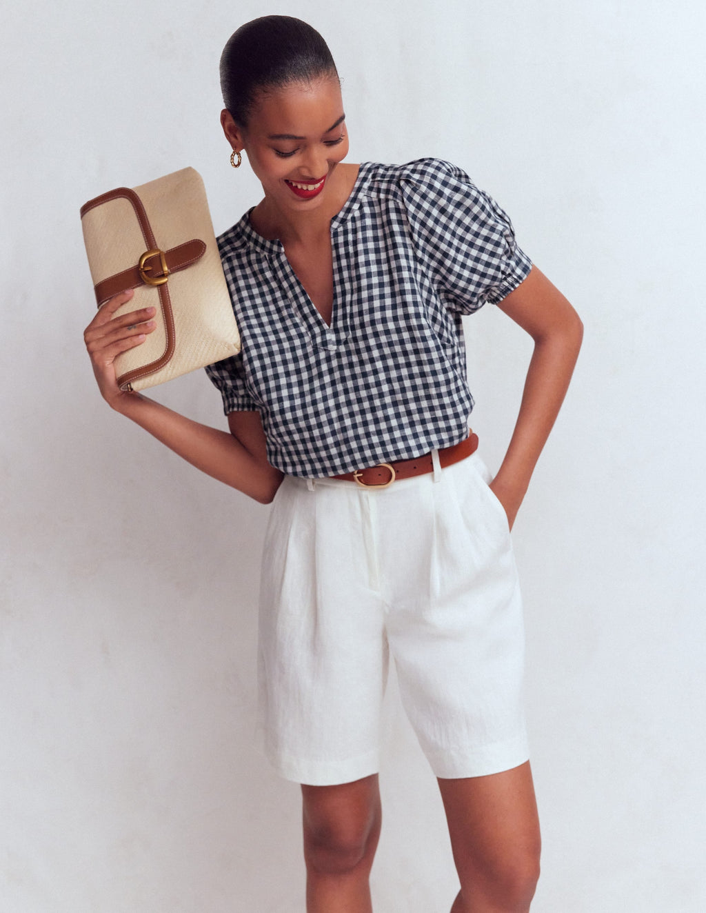 Rae Linen Top-Small Navy Gingham