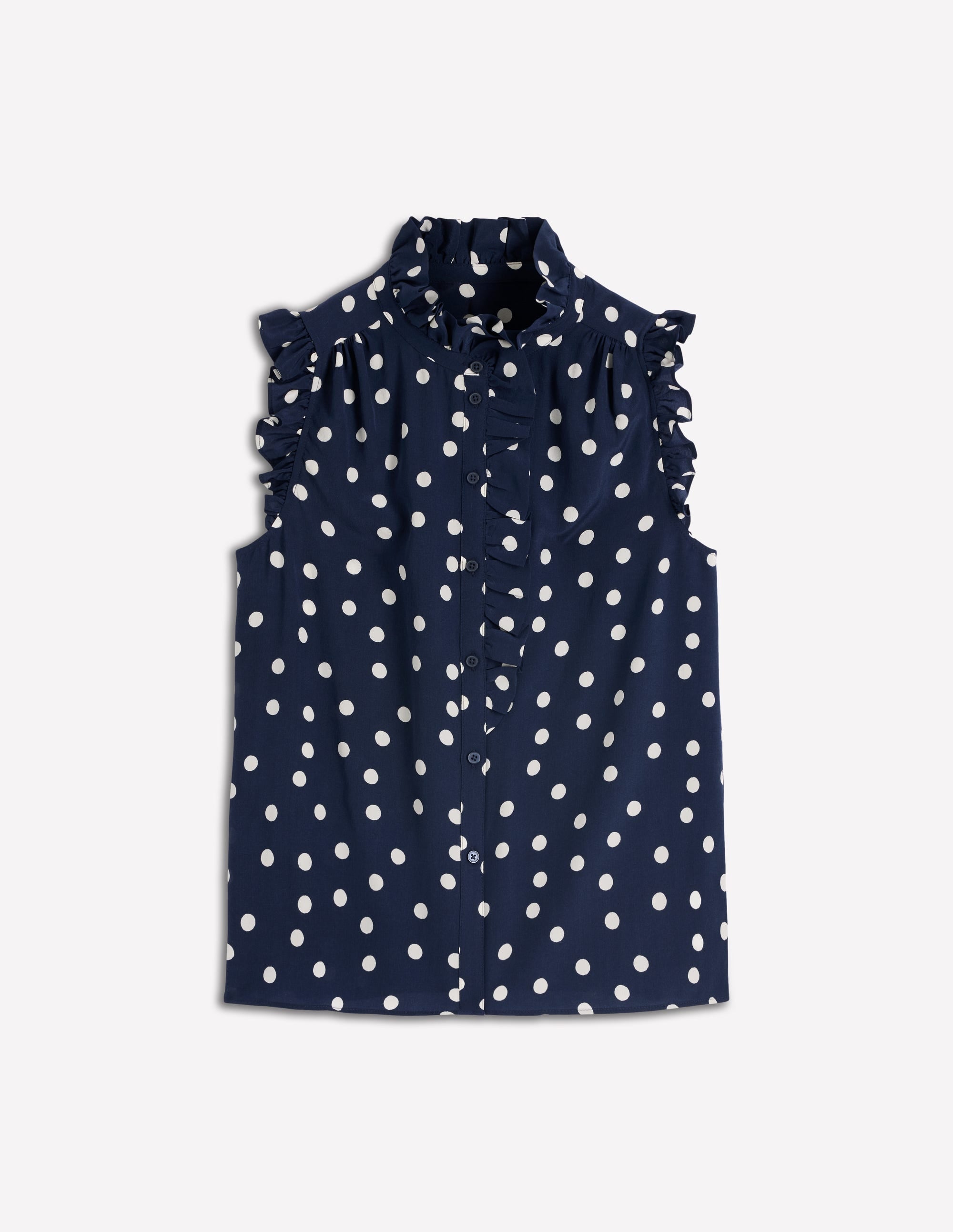 Isabel Sleeveless Silk Top-French Navy, Painted Dot