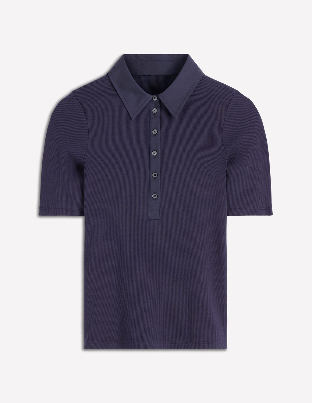 Collared Ribbed Henley Top-Navy