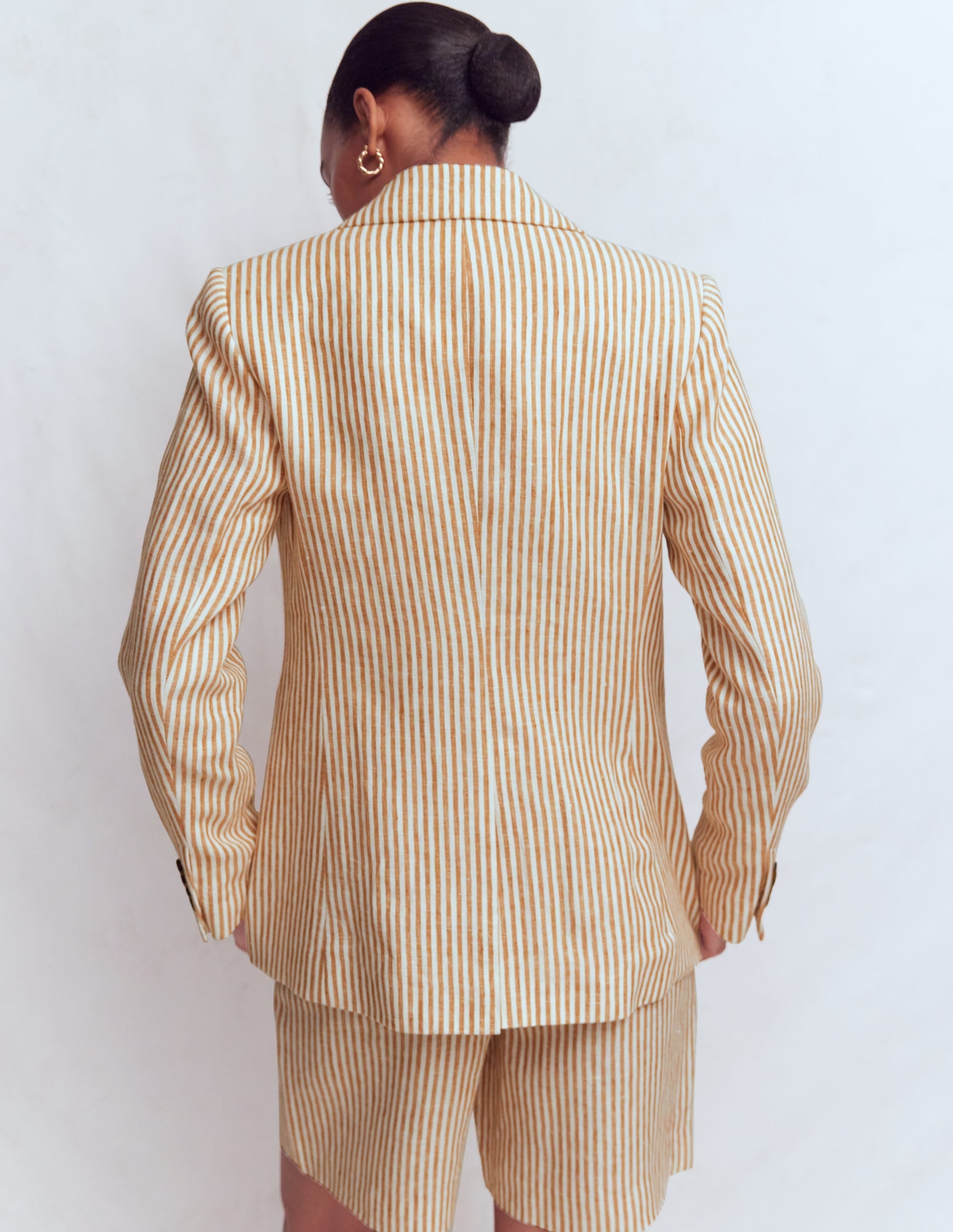 Stamford Linen Blazer-Brown, Ivory Ticking Stripe
