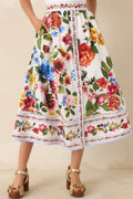 Painted Garden Ivory Multi Floral Cotton Midi Skirt