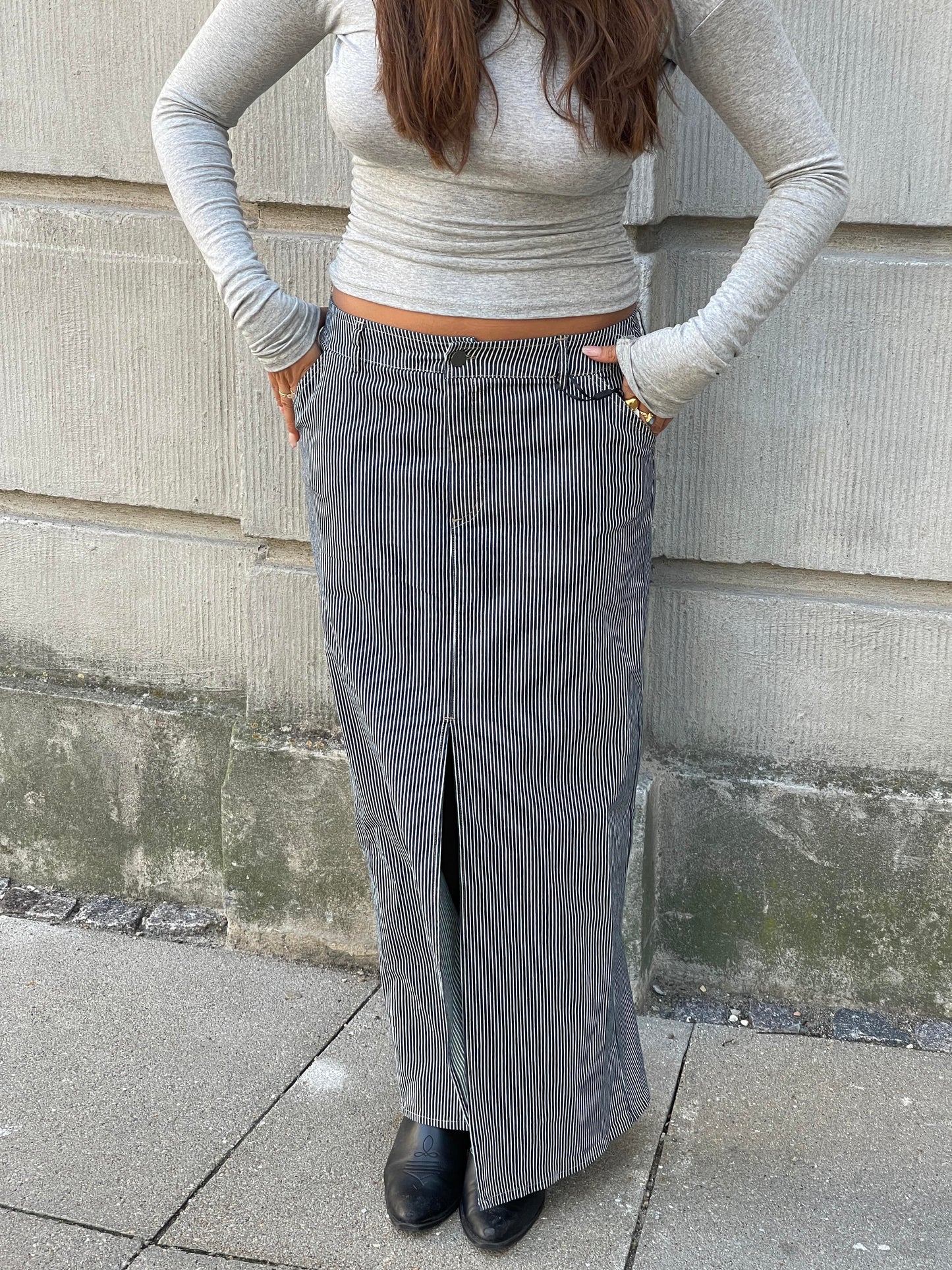 Mandalina striped denim skirt - Navy/white