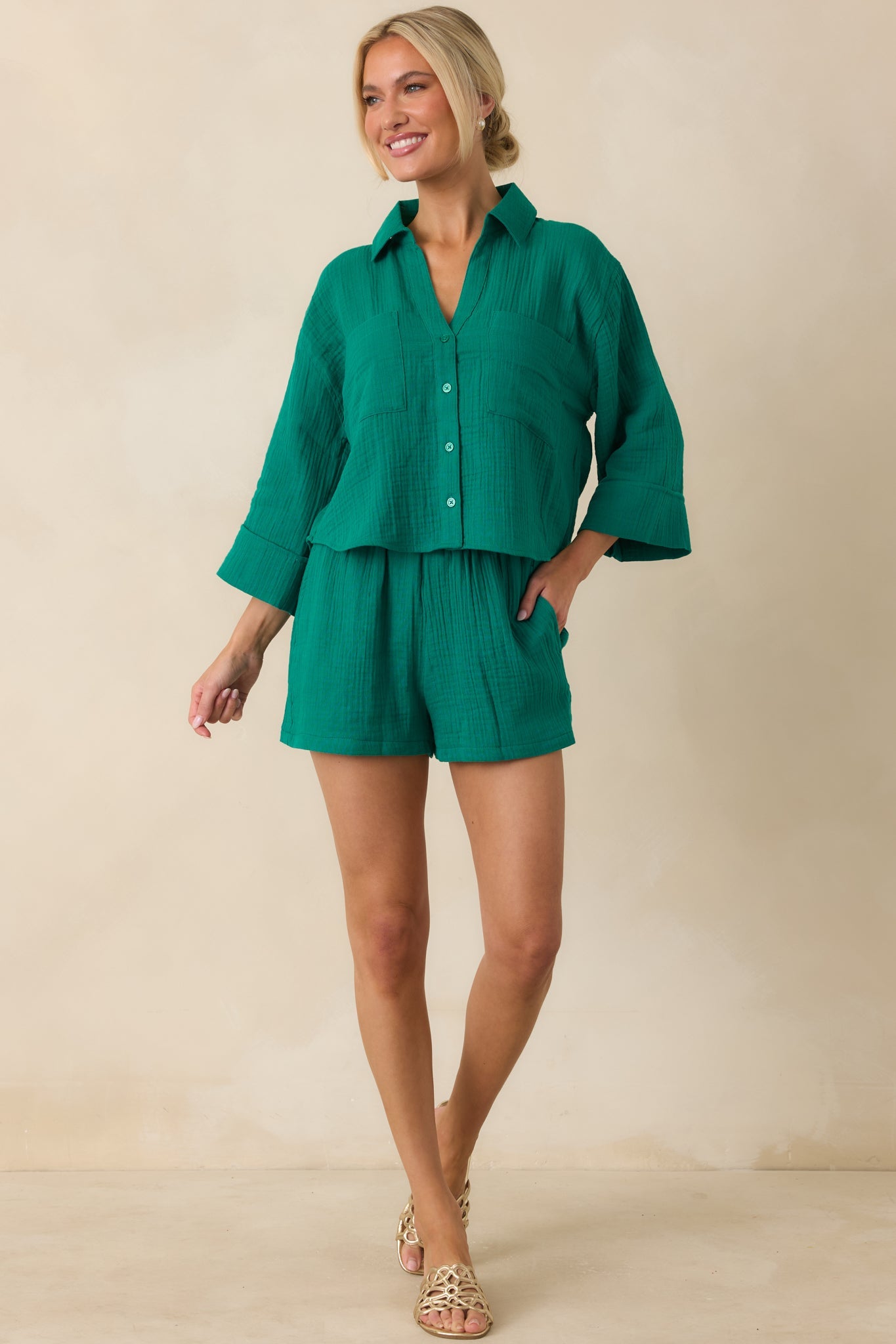 Z Supply Daylight Rainforest Green Airy Cotton Gauze Shorts