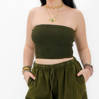Smocked Bandeau Cotton Tube Top