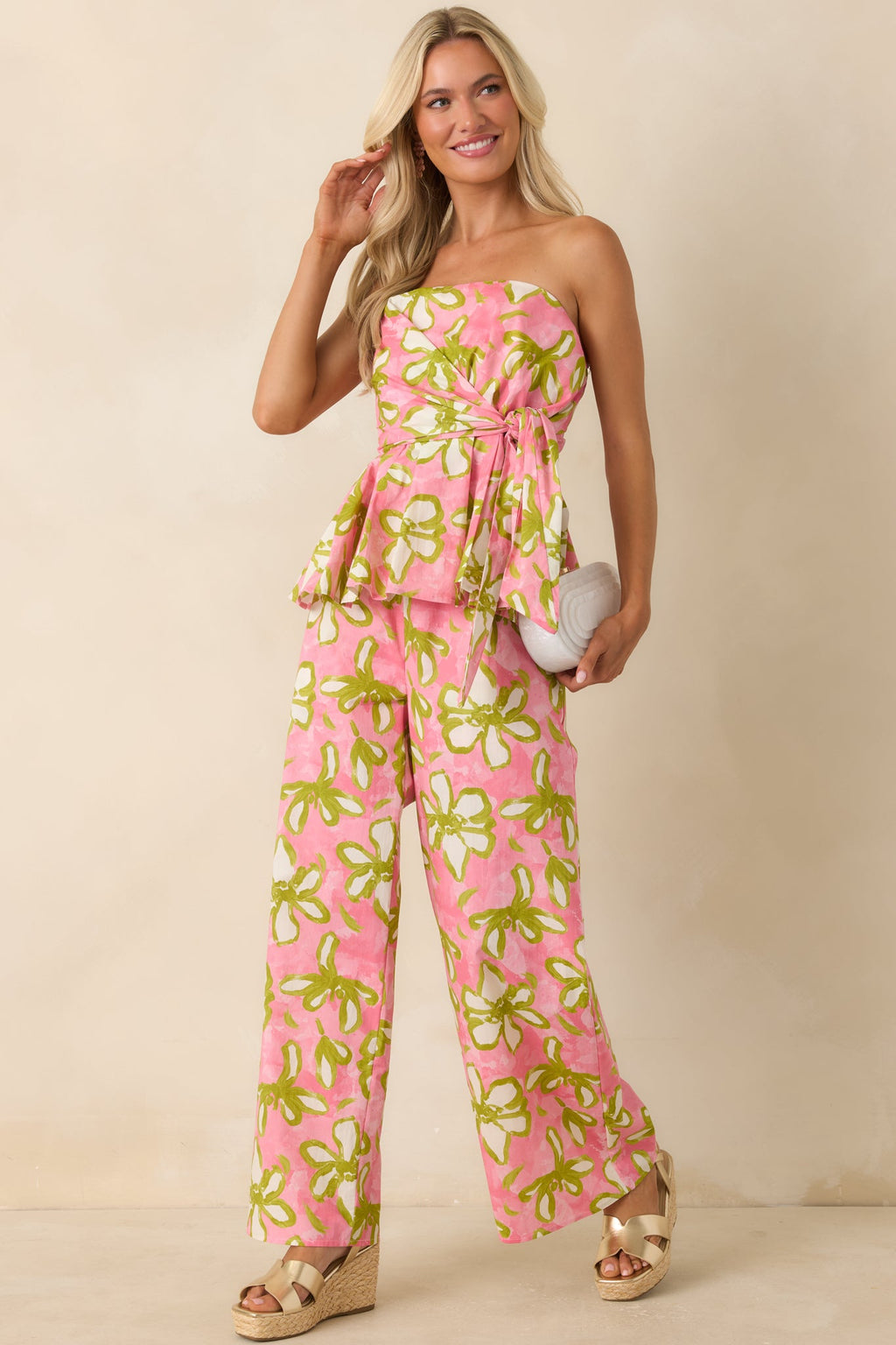 Flower Power Move Pink Floral Cotton Wide Leg Pants