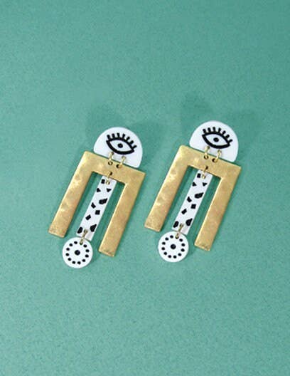 Evil Eye Earrings, Hammered Earrings, Acetate Laser Cut Earr