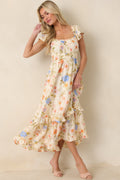 Wildflower Wishes Light Beige Multi Floral Midi Dress