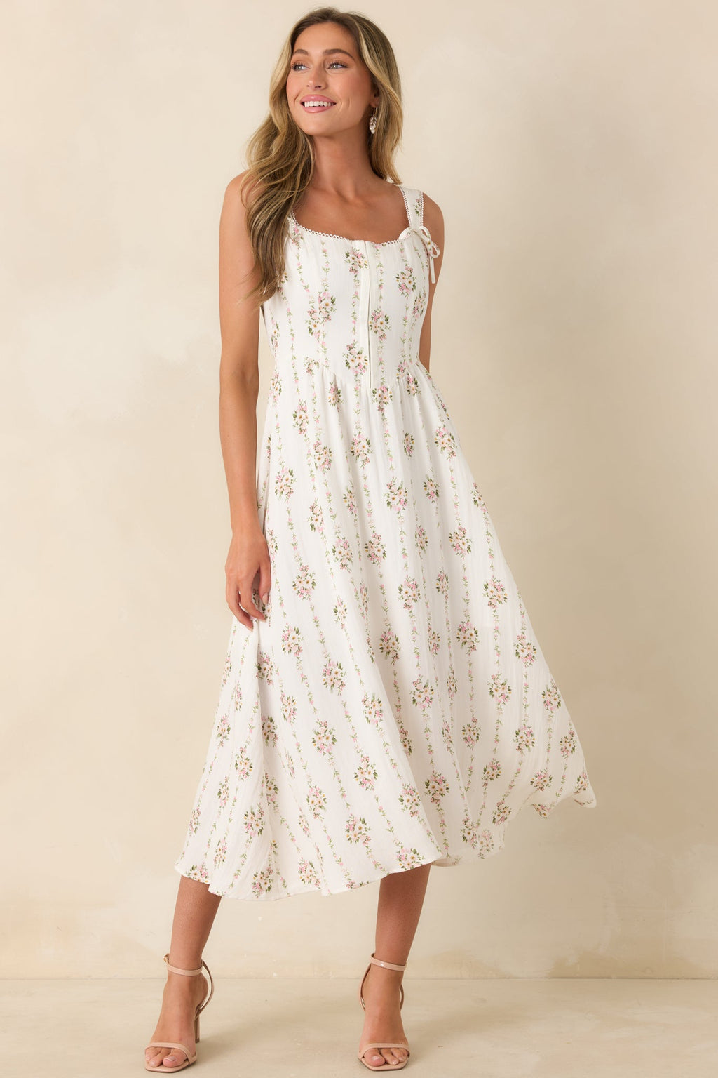 Some Kind of Wonderful White Multi Floral Midi Dress