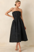 The Genevieve Black Jacquard Strapless Midi Dress