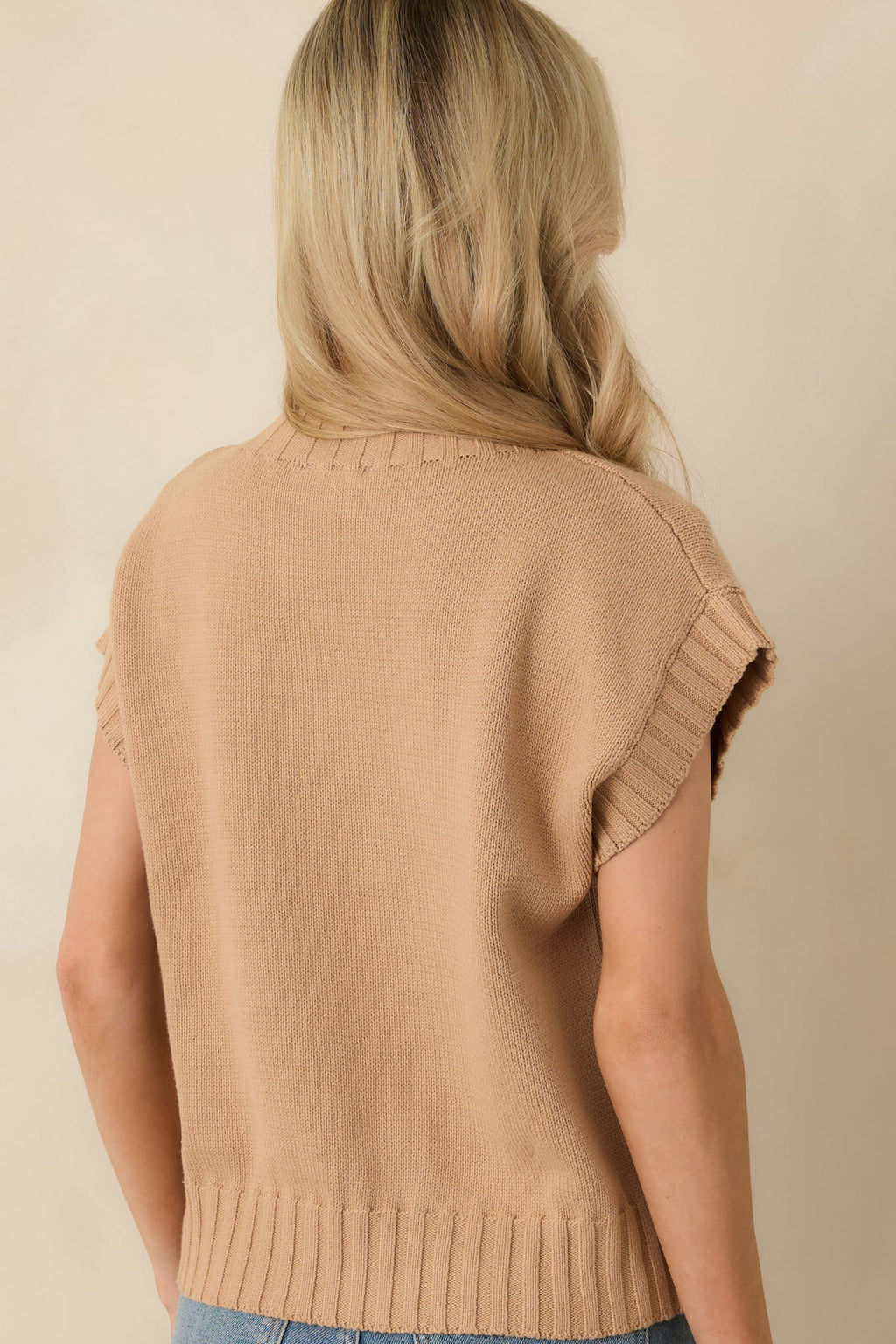 Easy to Adore Tan Knit Short Sleeve Mock Neck Sweater