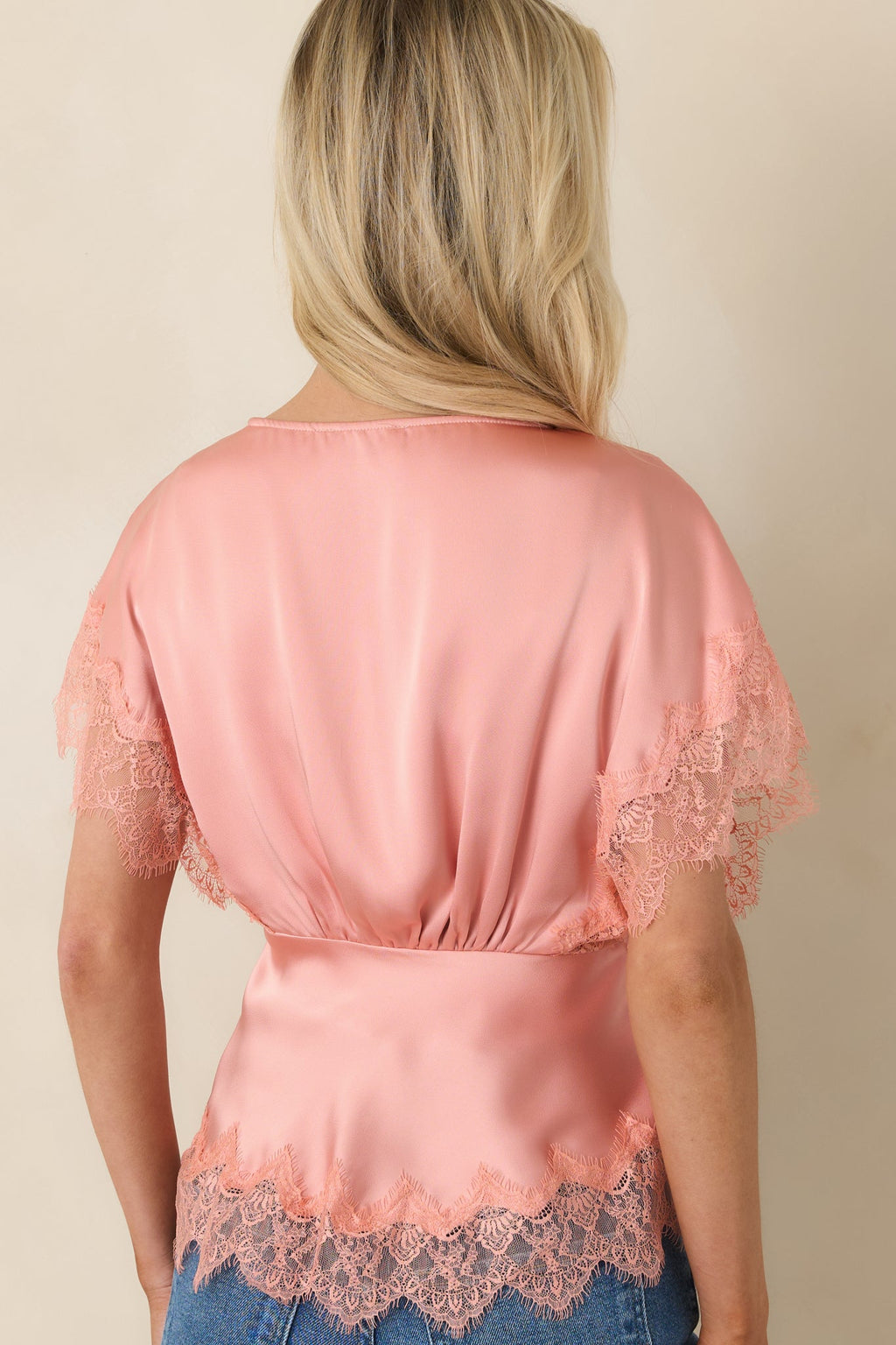 A Serendipitous Moment Blush Pink Trim V-Neck Blouse