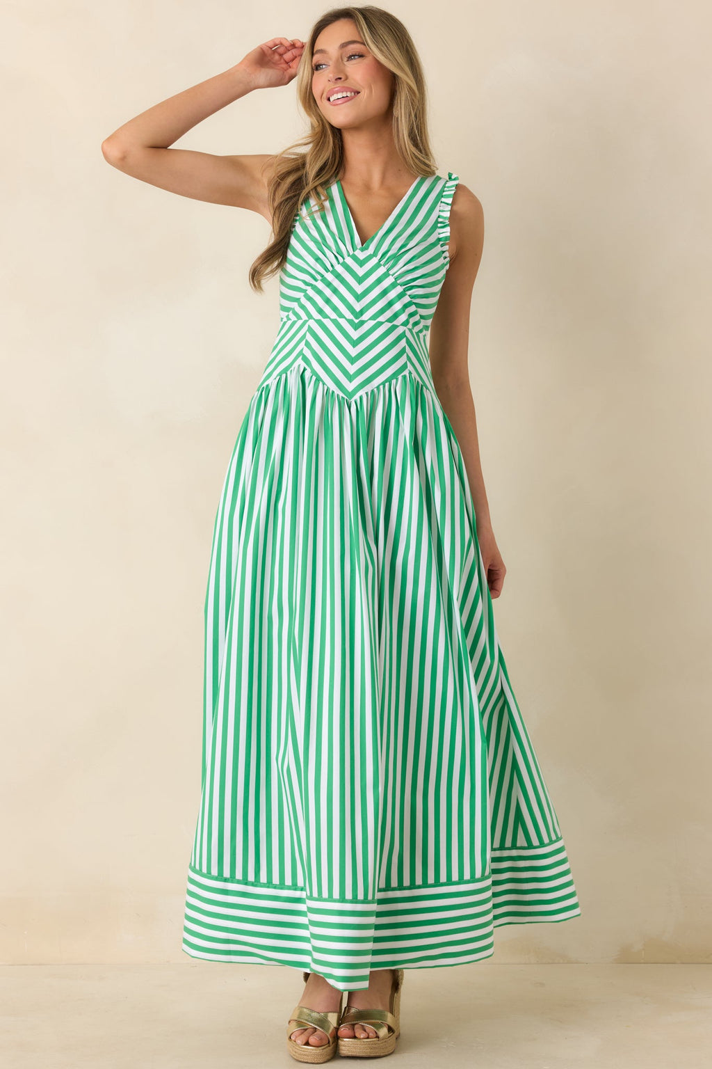It’s a Good Thing Green Stripe Cotton Blend Sleeveless Maxi Dress