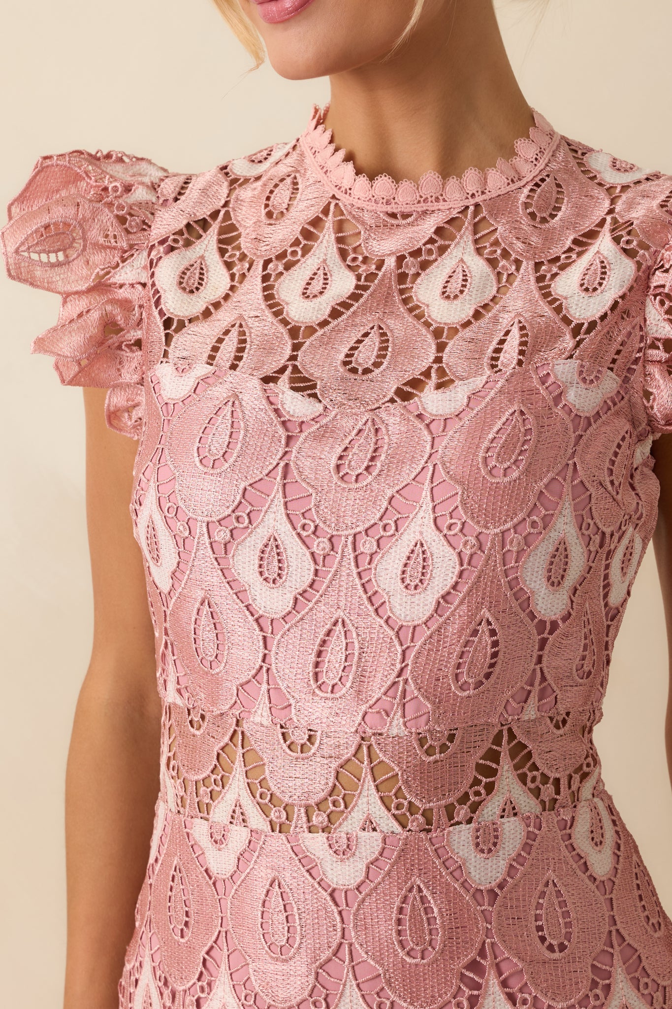 Laced In Compliments Soft Pink Lace Short Sleeve Maxi Dress