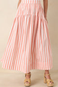 Tide & True Coral Orange Stripe Tiered Maxi Skirt