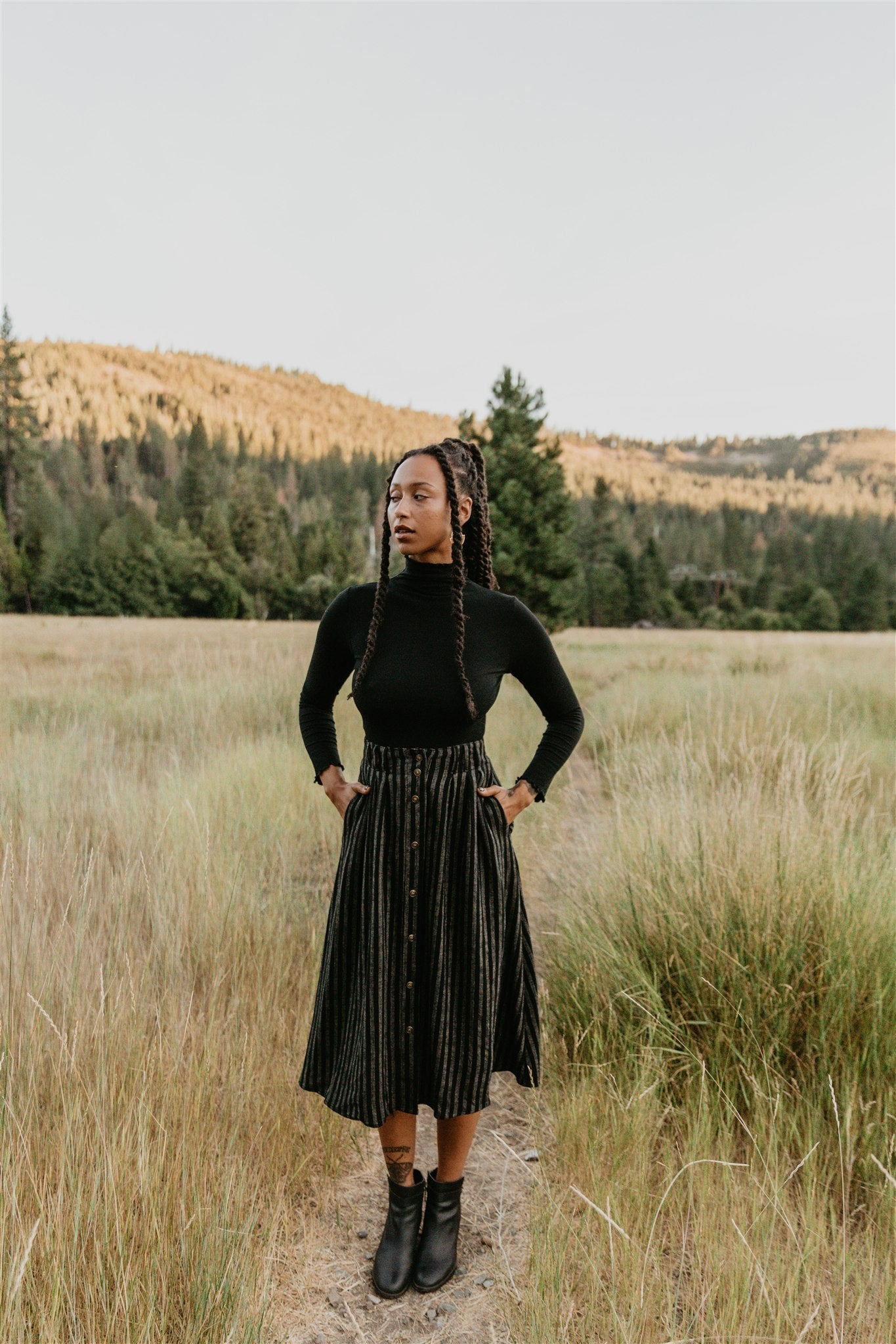 Trices Skirt in Black 2 Tone Striped Cotton