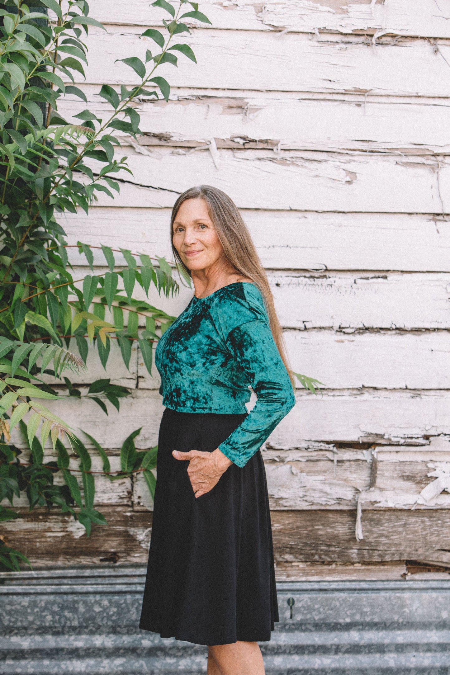 Shelby Crop Top in Spruce Crushed Velvet