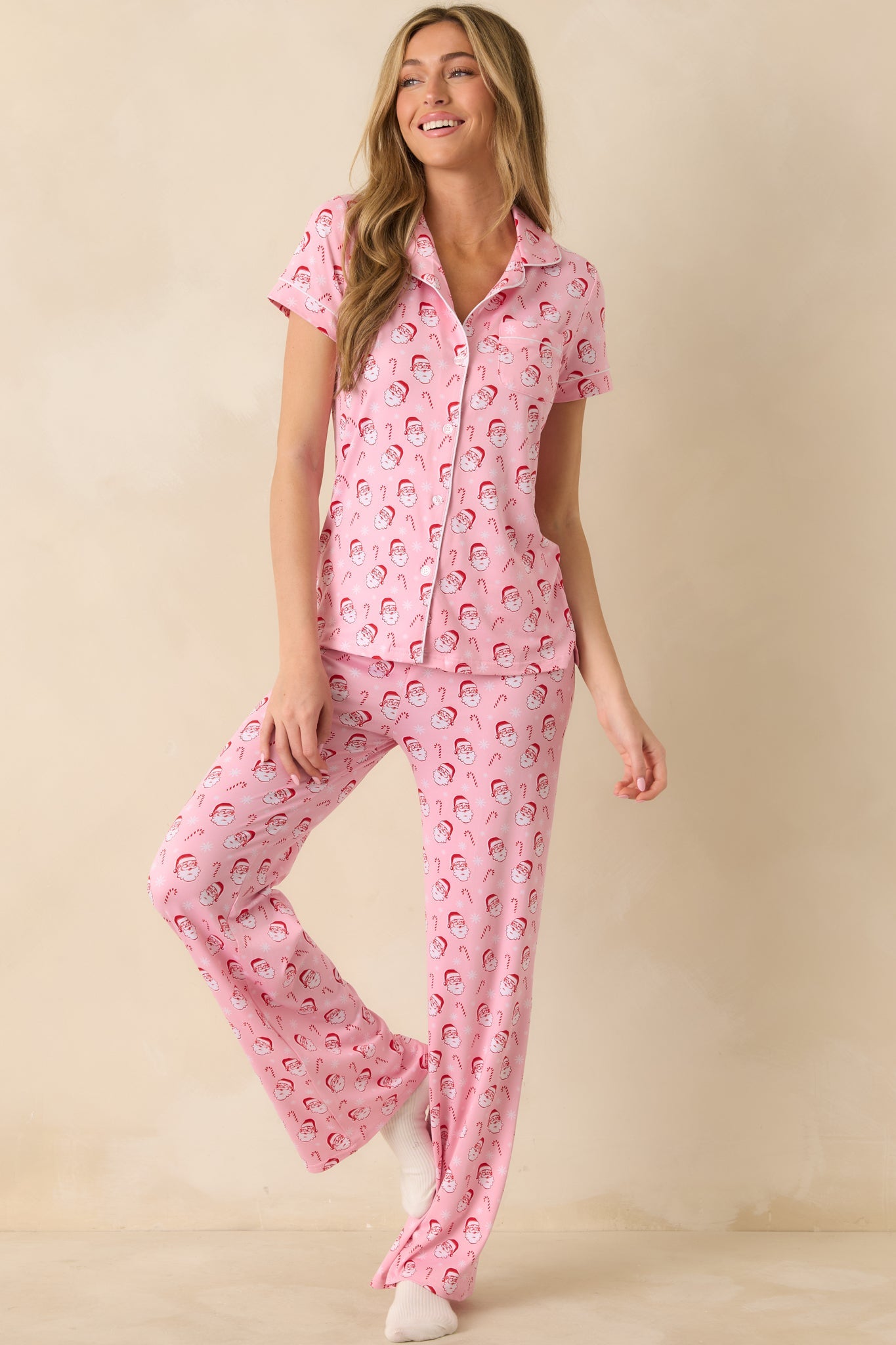 Jolly Little Thing Light Pink Multi Santa Pajama Pants