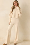 Polished Path Beige Ribbed Batwing Cropped Turtleneck Sweater