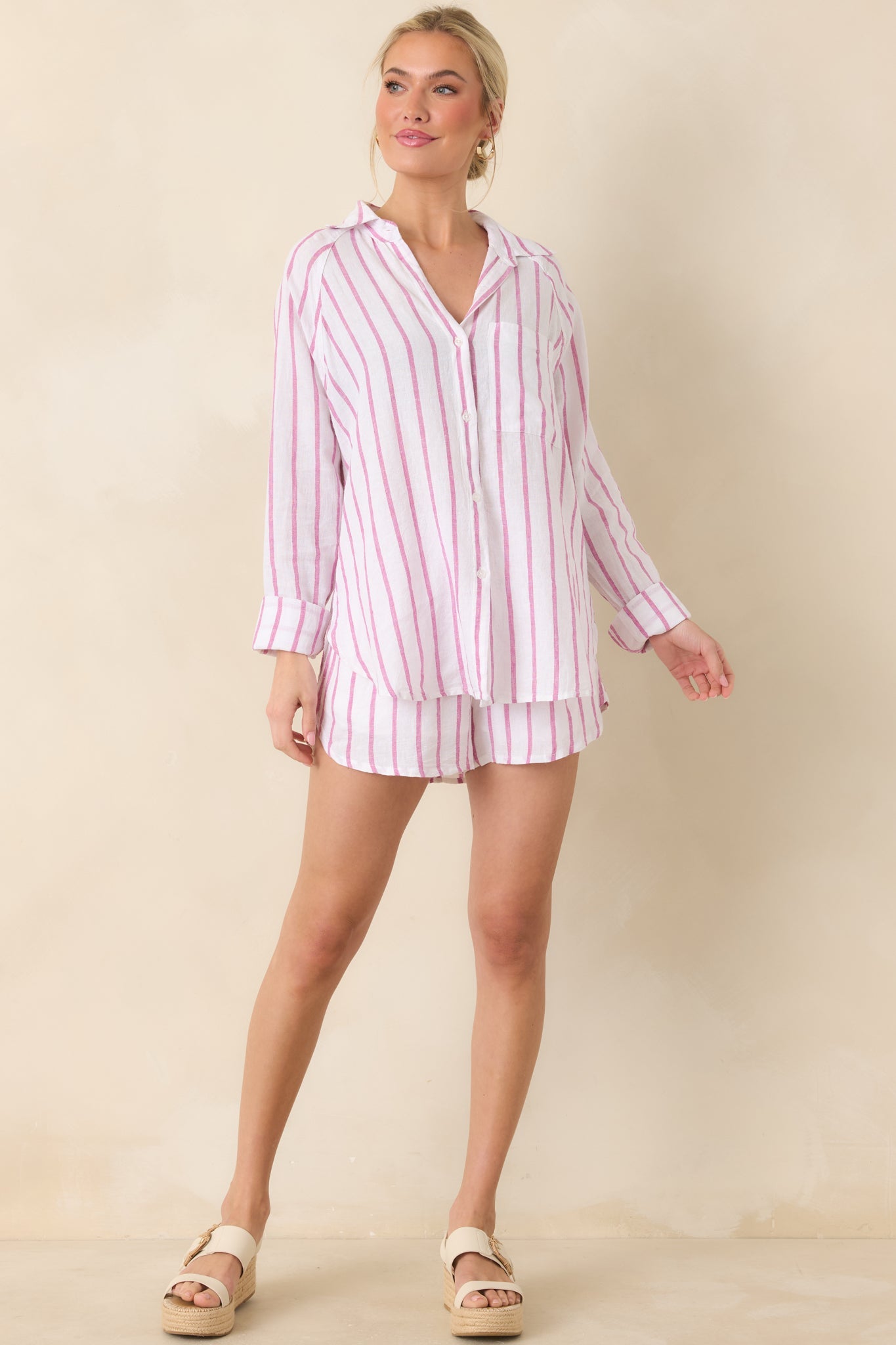 Z Supply Spanish Rose Perfect Linen Stripe Shorts