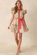 Missing The Point Coral Pink Floral Cotton Button Front Mini Dress