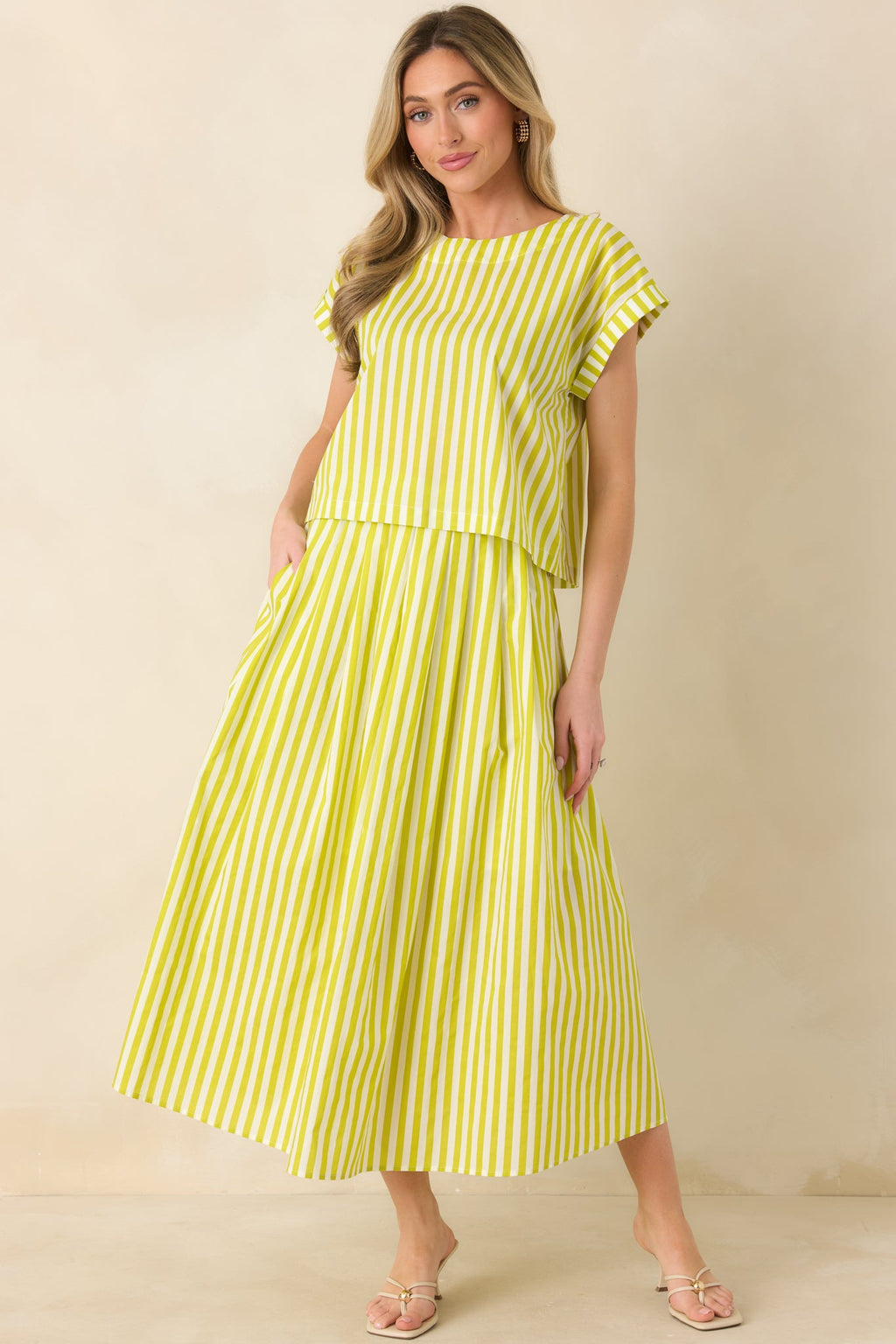 Making Moves Chartreuse Green Stripe Boxy Cotton Top
