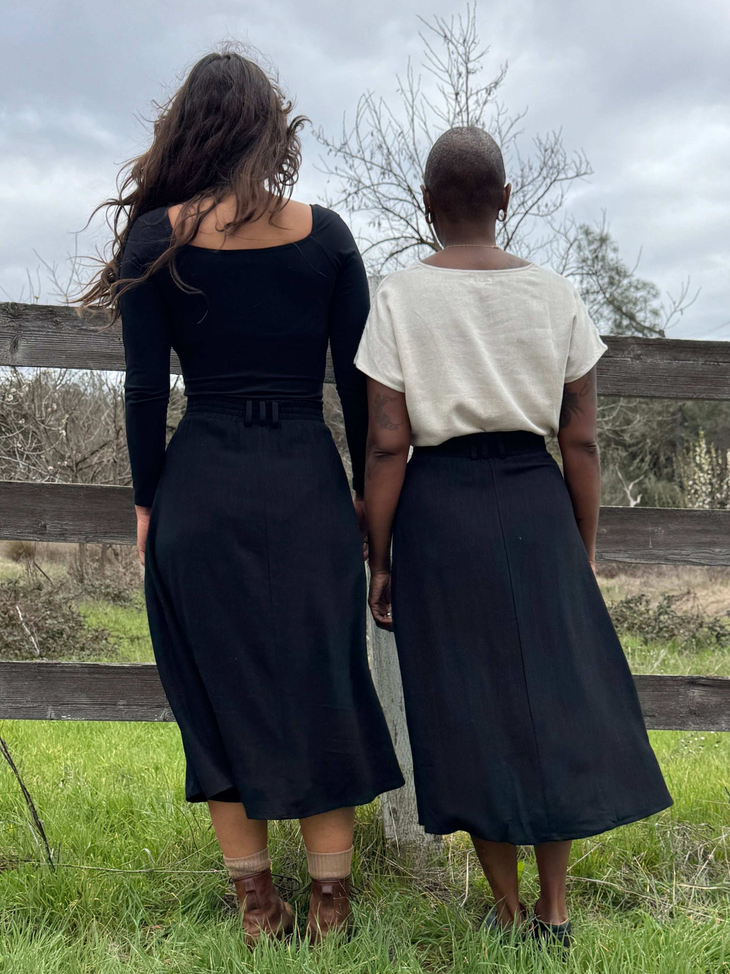 Trices Skirt in Textured Black Irish Linen