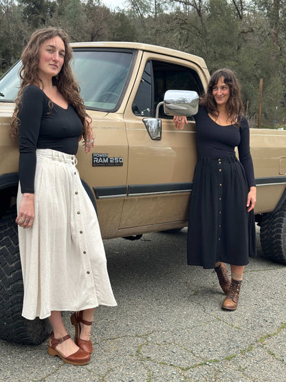 Trices Skirt in Textured Black Irish Linen