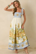Paradise in Sunlight Ivory Multi Tie-Strap Cotton Maxi Dress