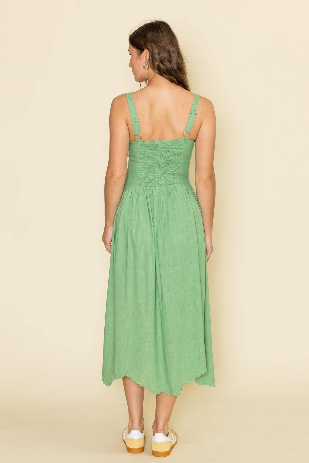 V Neck Eyelet Detail Midi Dress