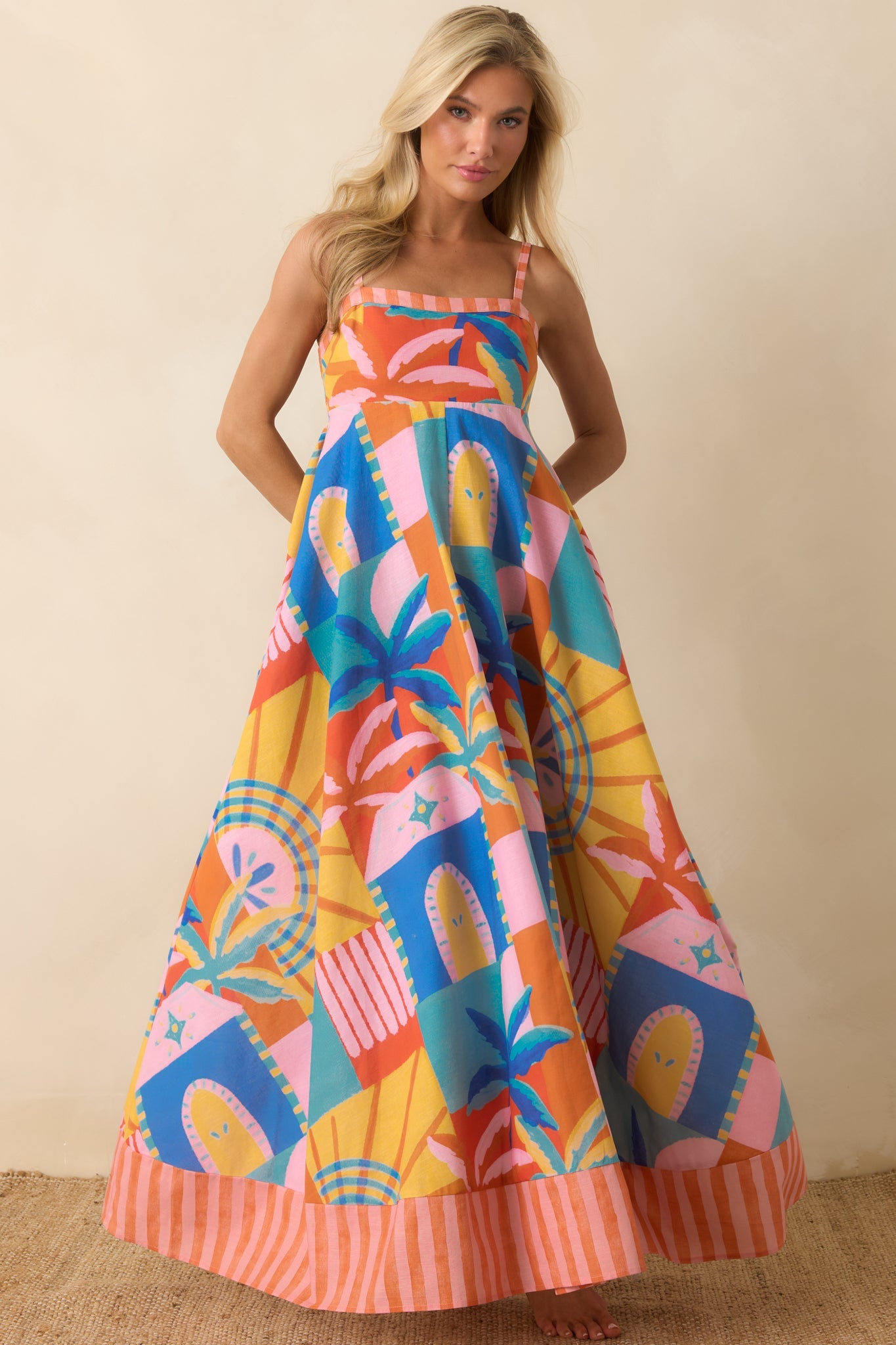 Paradisa Atlantis Multi Tropical Mosaic Linen Blend Maxi Dress
