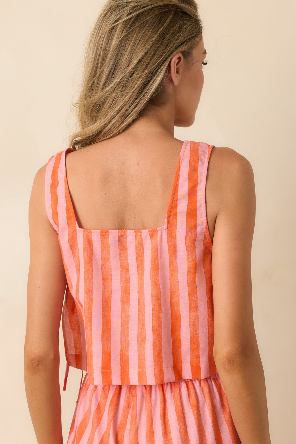 Paradisa Selima Pink & Orange Stripe Linen Blend Crop Top