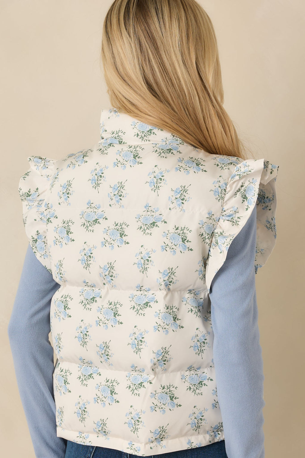 Glad You’re Here Ivory Multi Floral Pattern Puffer Vest