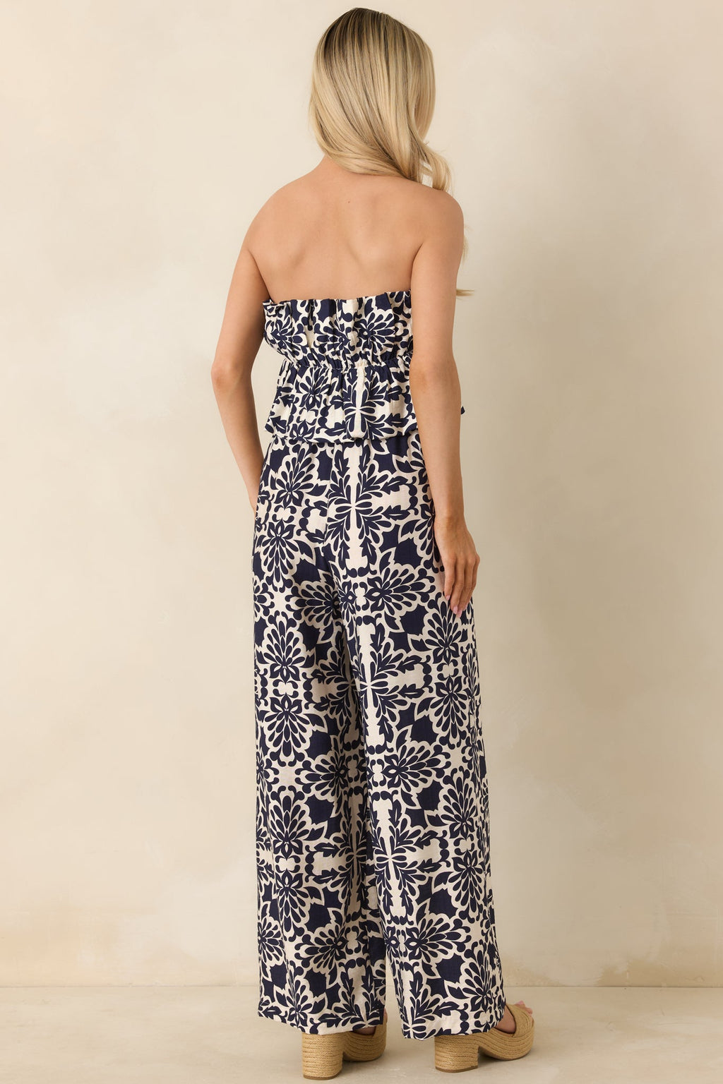 Say the Word Ivory & Navy Printed Wide Leg Jumpsuit