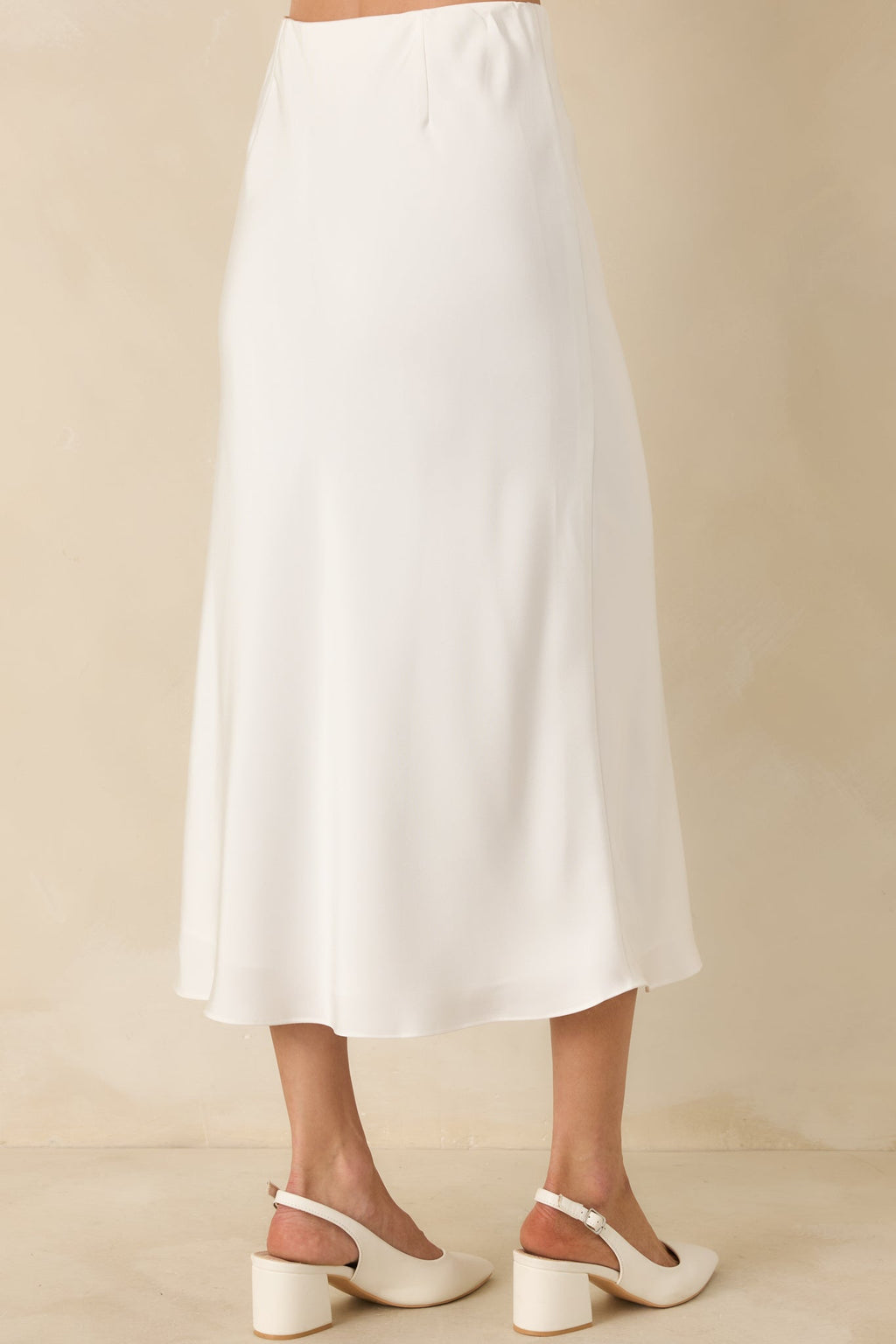 Come Closer White Satin-Finish Midi Skirt