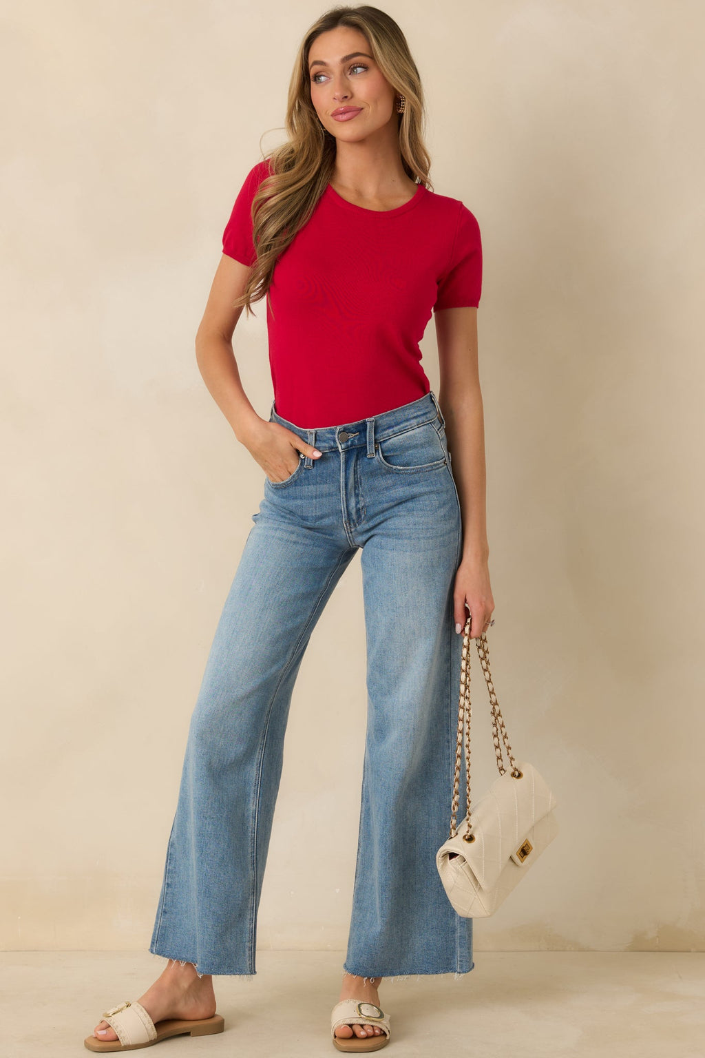 Cross Your Mind Red Short Sleeve Sweater Top