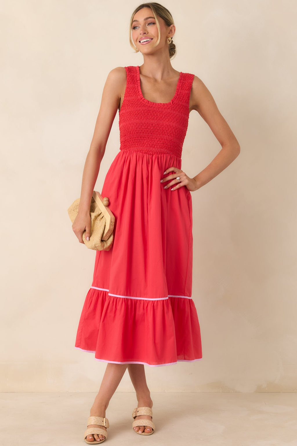 Today’s the Day Red Textured Cotton Tiered Midi Dress