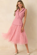 Caught You Smiling Rose Pink Textured Woven Belted Lace Midi Dress