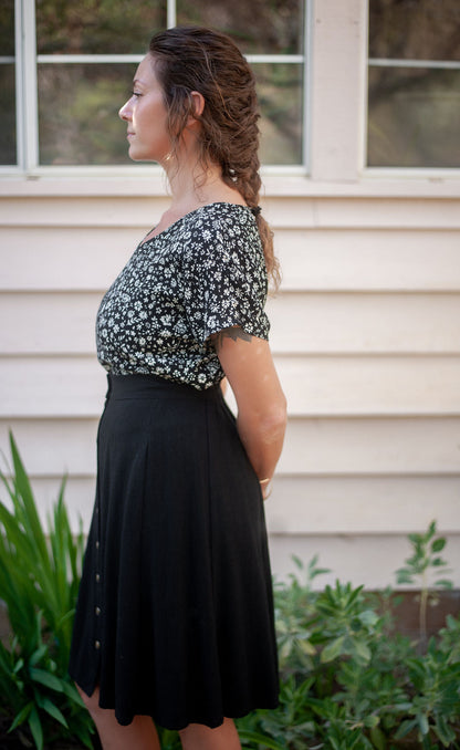 Dolman Top in Black & White Floral Crepe