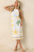 Paradisa Breakers White Multi Linen Blend Tropical Print Midi Dress