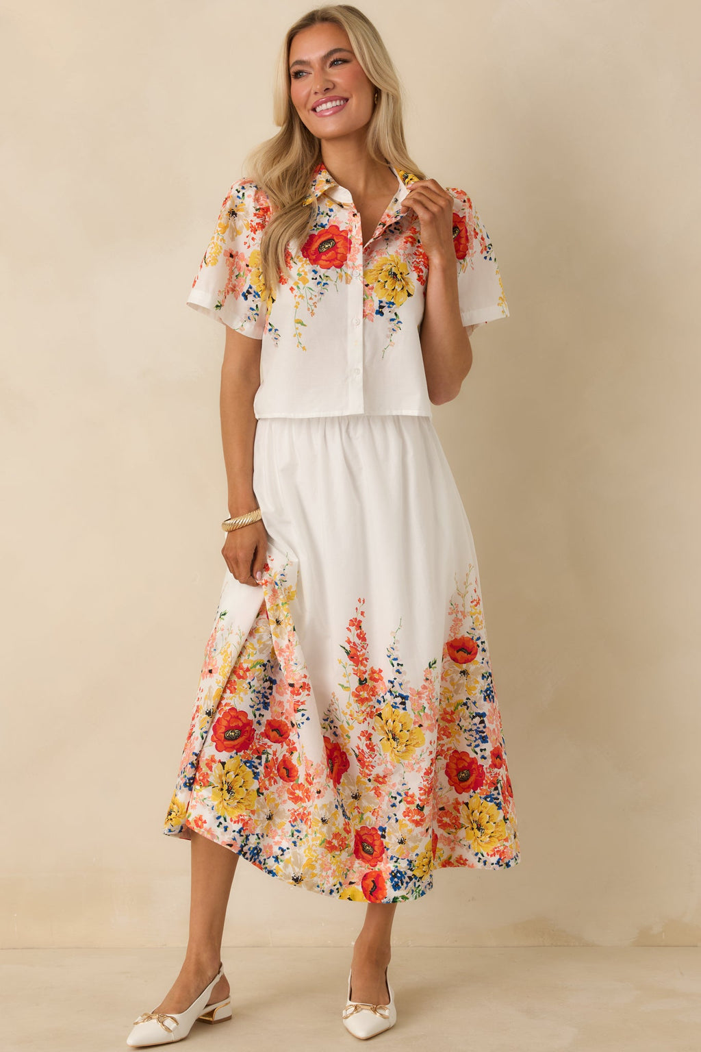 Tomorrow Will Come White Multi Cotton Floral Maxi Skirt