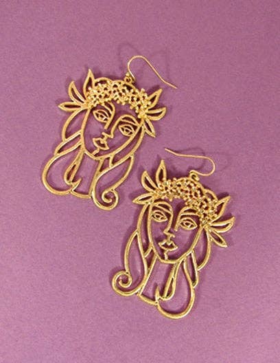 Picasso Face Earring, A Girl With Flower Crown Earring Drop