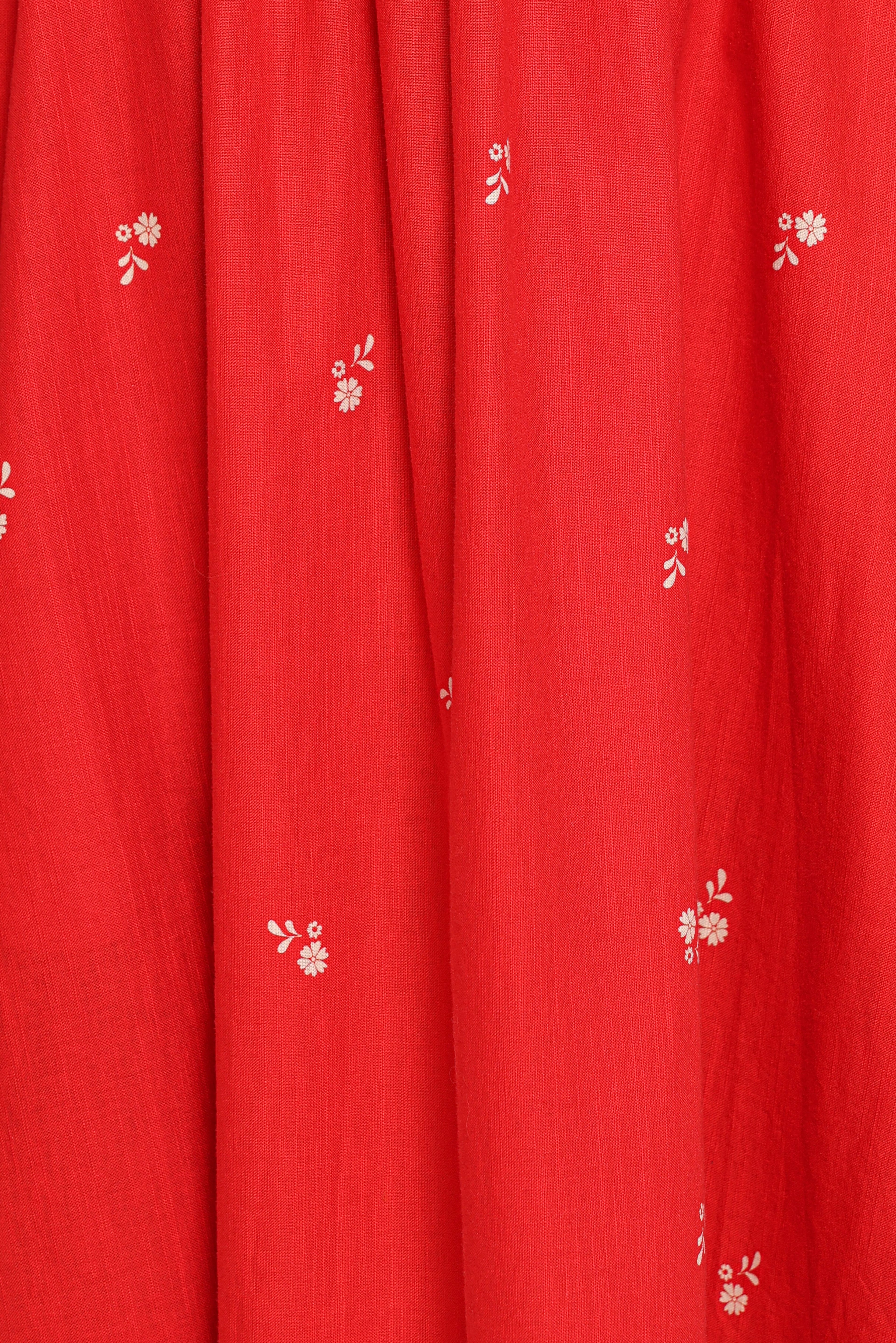 Domenica Shirred Long Sleeve Midi Dress - Red Floral Bandana
